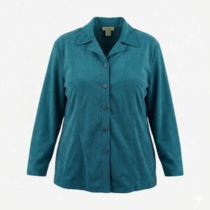 Notations Jacket Womens Plus Size 2X Teal Blue Micro Suede 90s Vintage Blazer